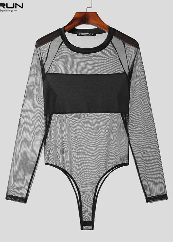 Bodysuit en Maille Tendance pour Hommes – Romper à Manches Longues Col Rond