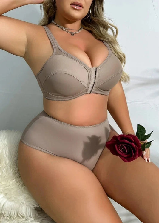 Ensemble de Soutien-Gorge Sans Fil Grande Taille avec Fermeture Frontale