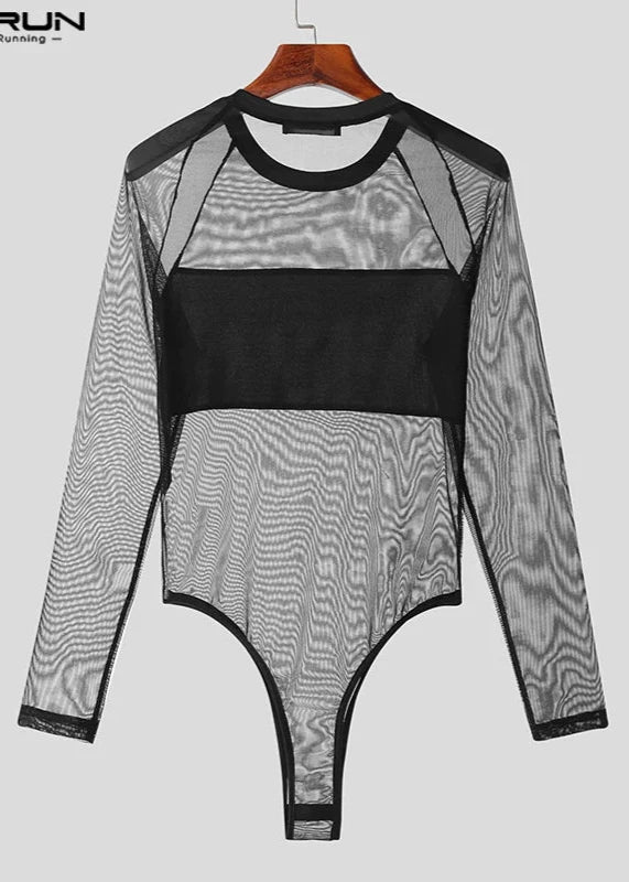 Bodysuit en Maille Tendance pour Hommes – Romper à Manches Longues Col Rond